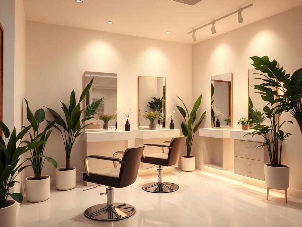 Rustig kapsalon of schoonheidssalon met zachte verlichting.